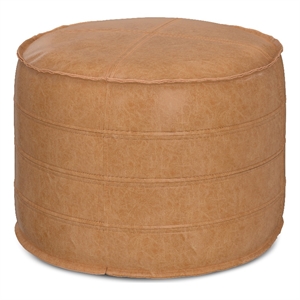 Afuera Living Boho Round Pouf in Distressed Brown Faux Leather