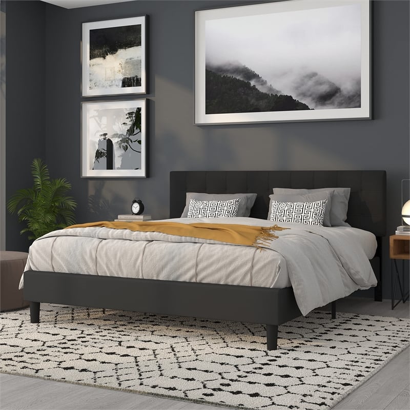 Afuera Living Contemporary King Fabric Panel Headboard in Black