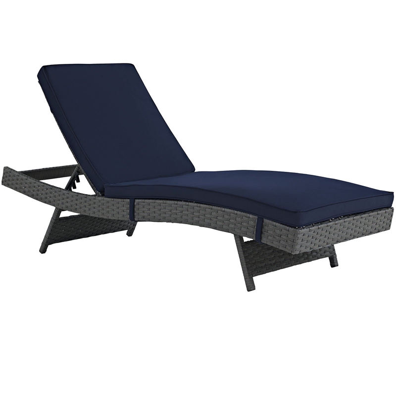 Afuera Living Aluminum Rattan Fabric Patio Chaise in Canvas/Navy