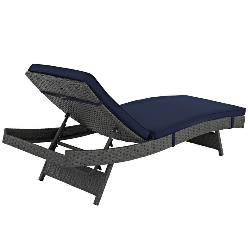 Afuera Living Aluminum Rattan Fabric Patio Chaise in Canvas/Navy