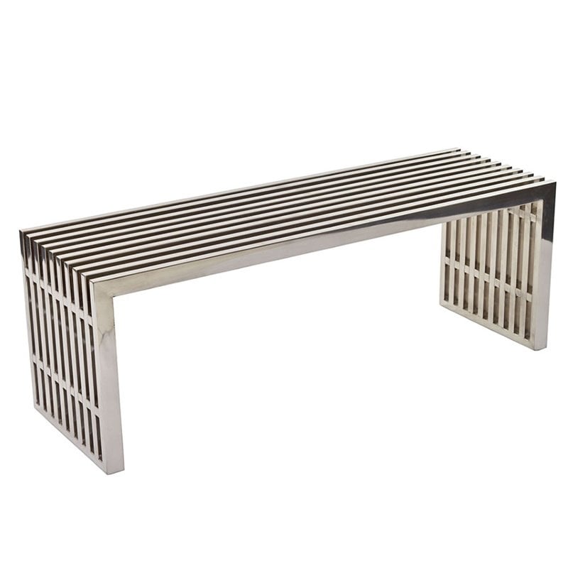 Afuera Living Medium Modern Style Stainless Steel Bench in Silver
