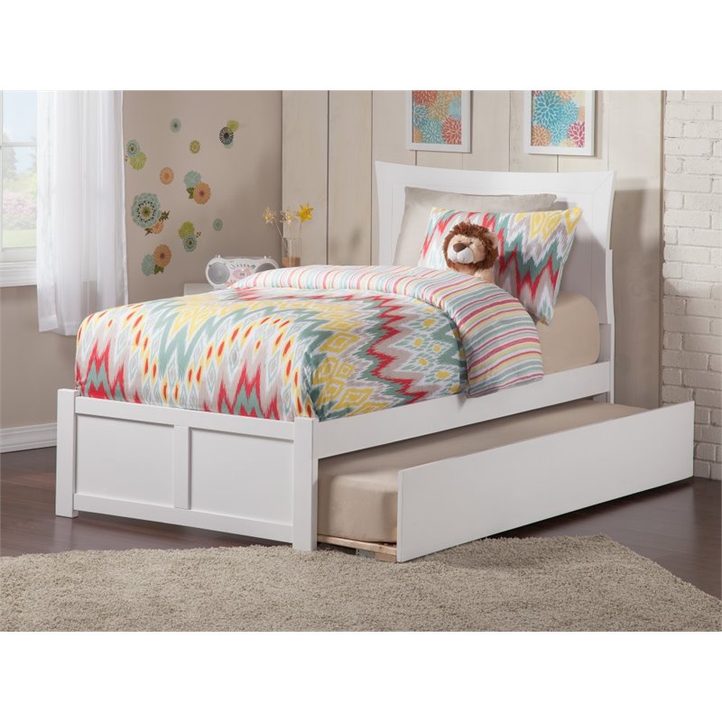 Afuera Living Twin XL Solid Wood Bed with Twin XL Trundle in White