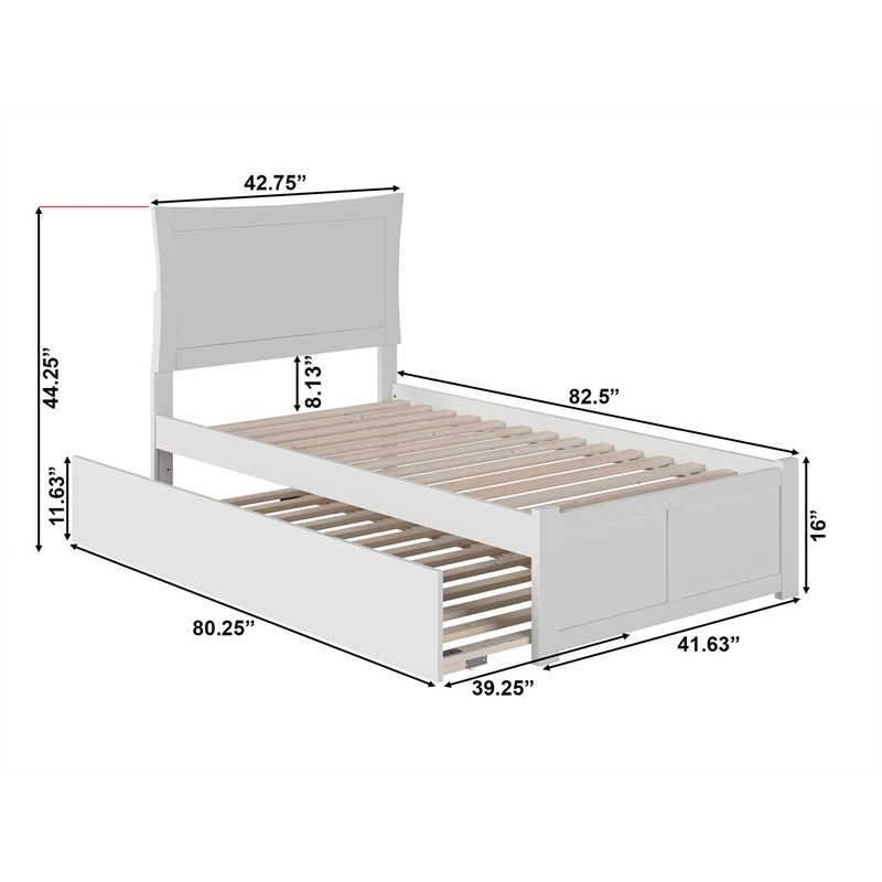 Afuera Living Twin XL Solid Wood Bed with Twin XL Trundle in White