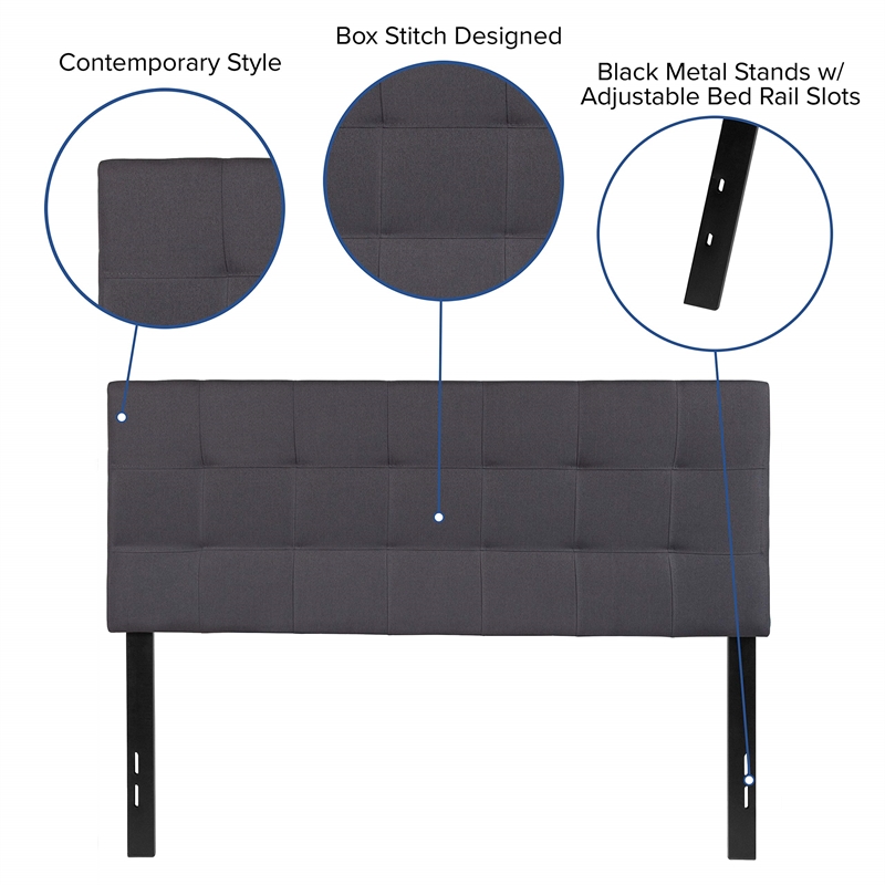 Afuera Living Contemporary Tufted Full Panel Headboard in Dark Gray