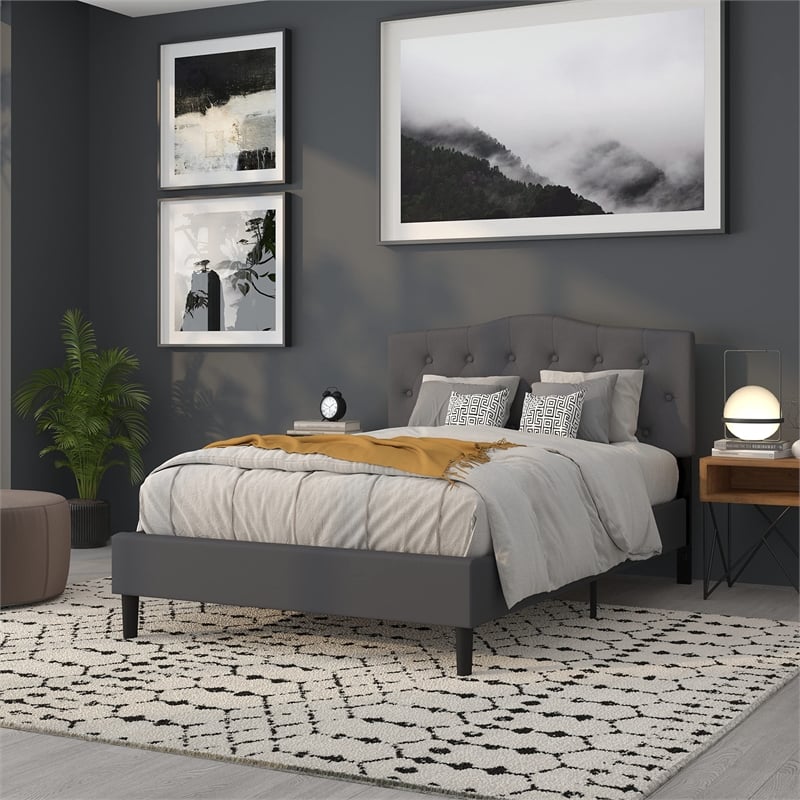 Afuera Living Contemporary Tufted Full Panel Headboard in Dark Gray