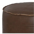 Afuera Living Boho Round Pouf in Distressed Dark Brown Faux Leather