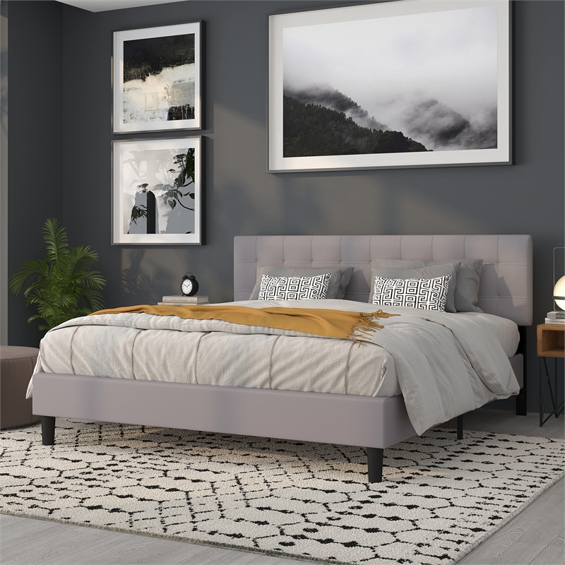 Afuera Living Contemporary King Fabric Panel Headboard in Light Gray