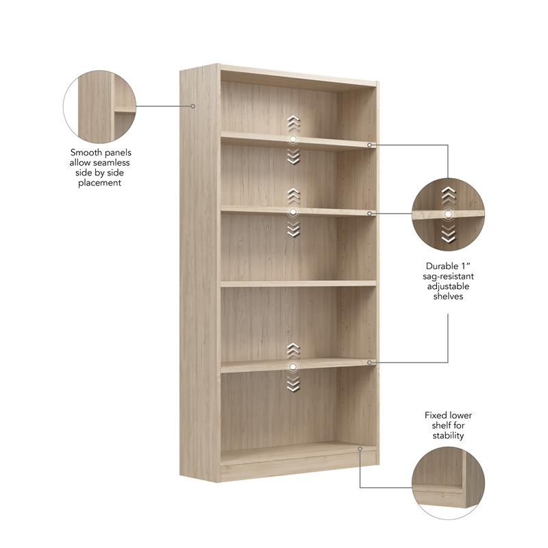 Afuera Living Universal Tall 5 Shelf Bookcase in Natural Elm - Engineered Wood