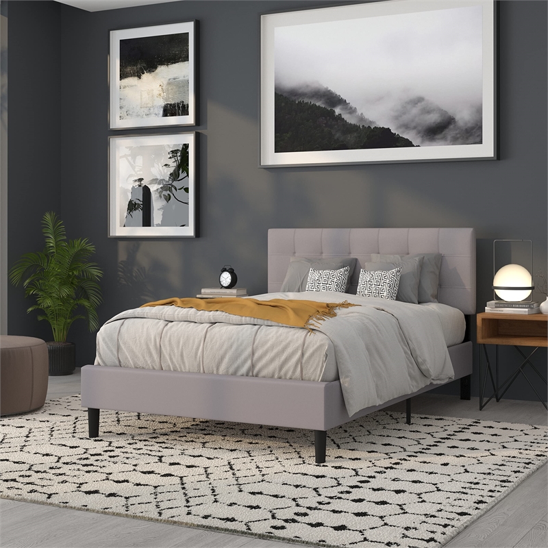 Afuera Living Contemporary Tufted Full Panel Headboard in Light Gray