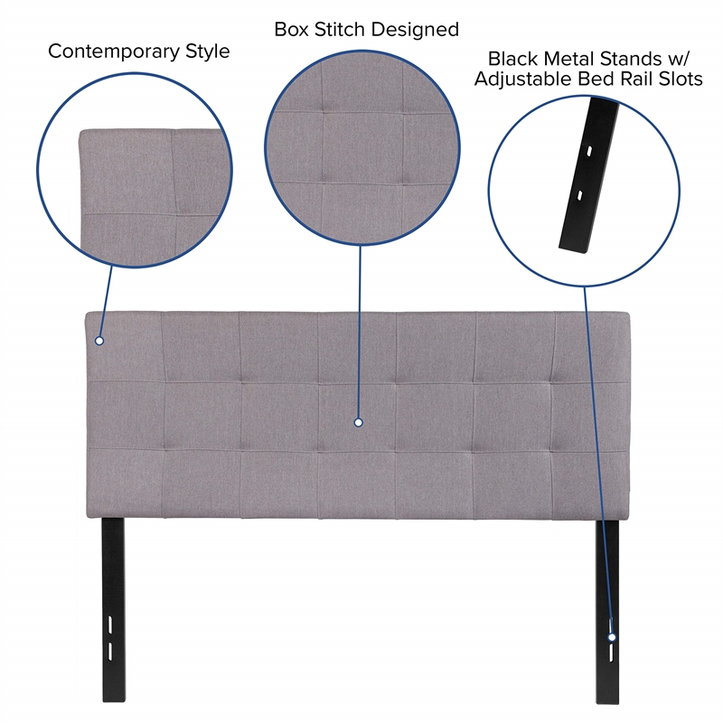 Afuera Living Contemporary Tufted Full Panel Headboard in Light Gray