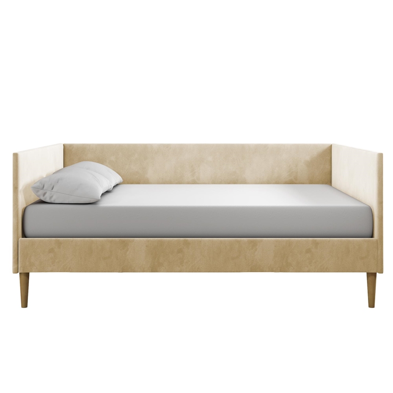 Afuera Living Mid-Century Upholstered Daybed Full Size in Tan Velvet