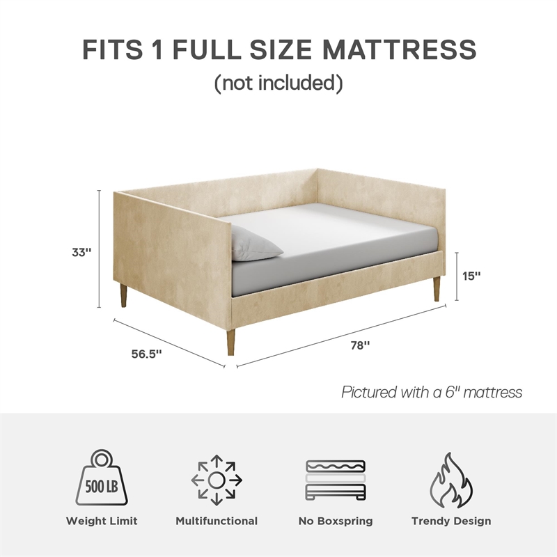 Afuera Living Mid-Century Upholstered Daybed Full Size in Tan Velvet