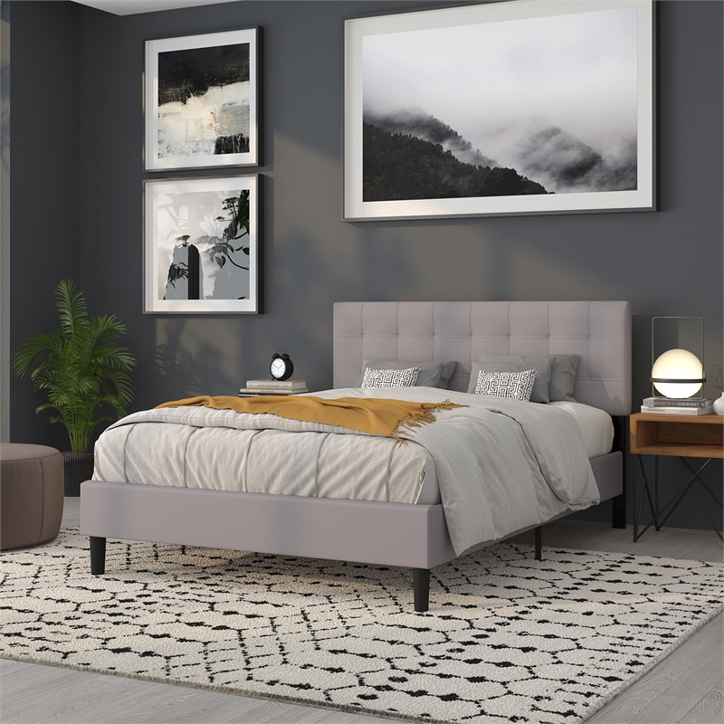 Afuera Living Contemporary Queen Fabric Panel Headboard in Light Gray