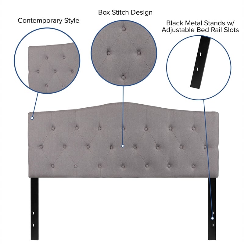 Afuera Living Contemporary Tufted Queen Panel Headboard in Light Gray