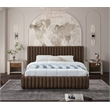 Afuera Living Contemporary Deep Channel Tufted Rich Brown Velvet King Bed