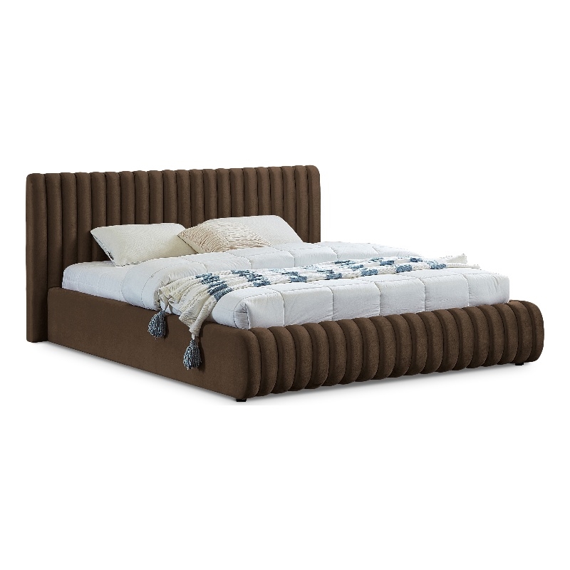 Afuera Living Contemporary Deep Channel Tufted Rich Brown Velvet King Bed
