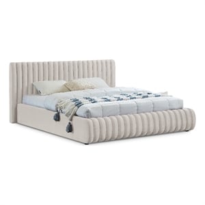 Afuera Living Contemporary Deep Channel Tufted Rich Cream Velvet Full Bed
