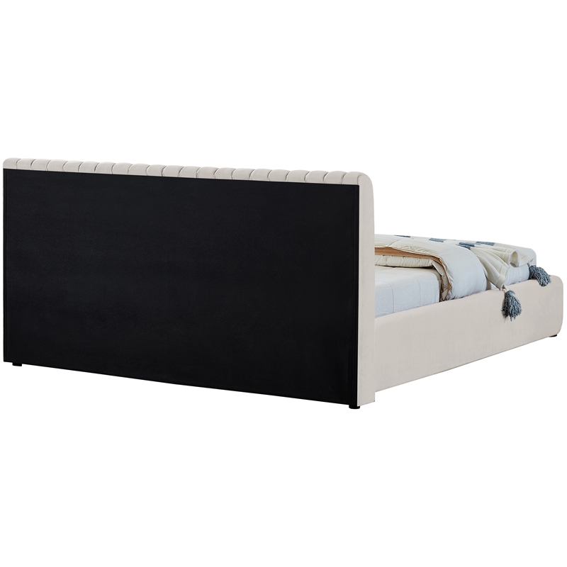 Afuera Living Contemporary Deep Channel Tufted Rich Cream Velvet Queen Bed