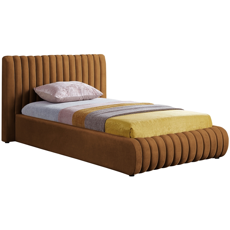 Afuera Living Contemporary Deep Channel Tufted Rich Saddle Velvet Twin Bed