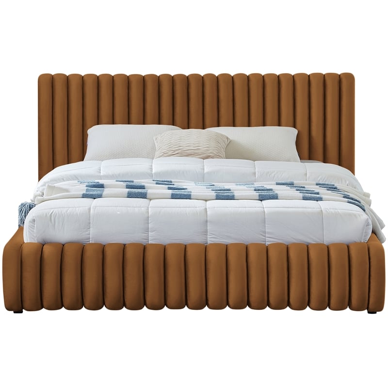 Afuera Living Contemporary Deep Channel Tufted Rich Saddle Velvet Queen Bed