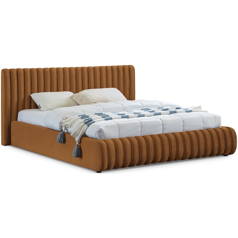 Afuera Living Contemporary Deep Channel Tufted Rich Saddle Velvet Queen Bed