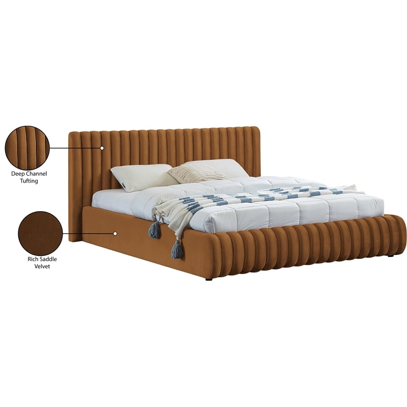 Afuera Living Contemporary Deep Channel Tufted Rich Saddle Velvet Queen Bed
