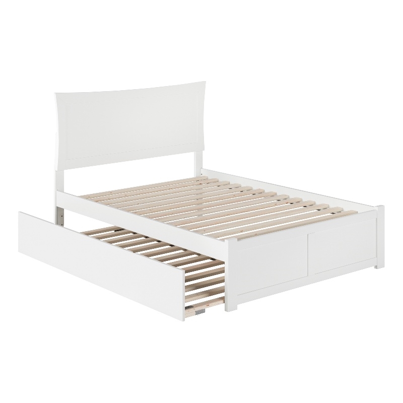 Afuera Living Full Solid Wood Bed with Twin Trundle and USB Charger in White
