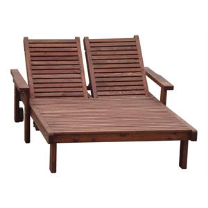 Afuera Living 45&quot Solid Wood Outdoor Double Chaise Lounge in Mission Brown
