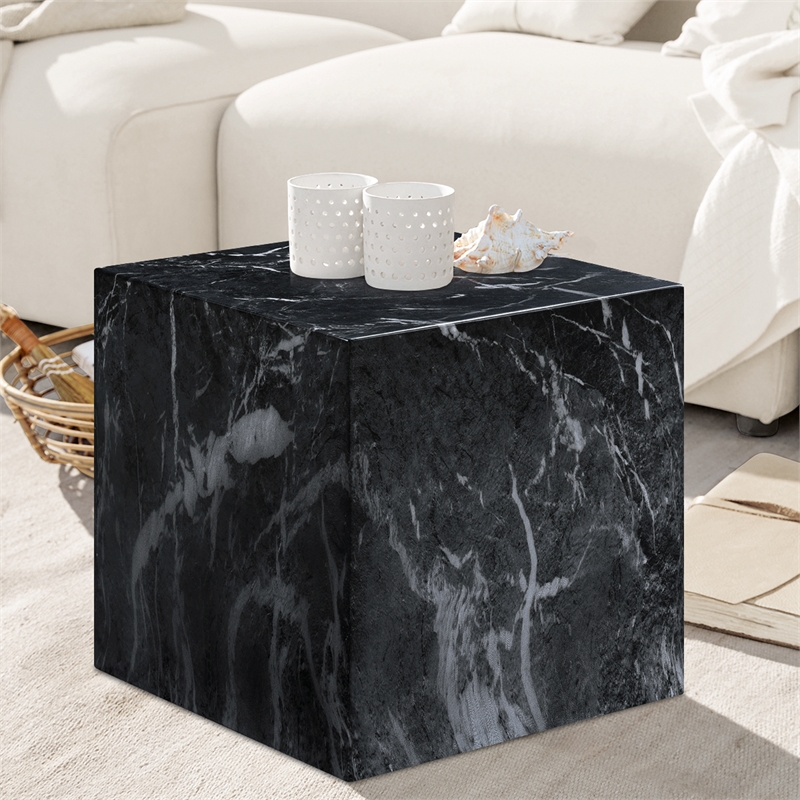 Afuera Living Contemporary Black Marble Finish Concrete Indoor/Outdoor End Table