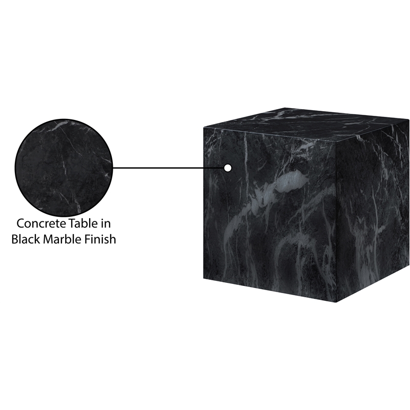 Afuera Living Contemporary Black Marble Finish Concrete Indoor/Outdoor End Table