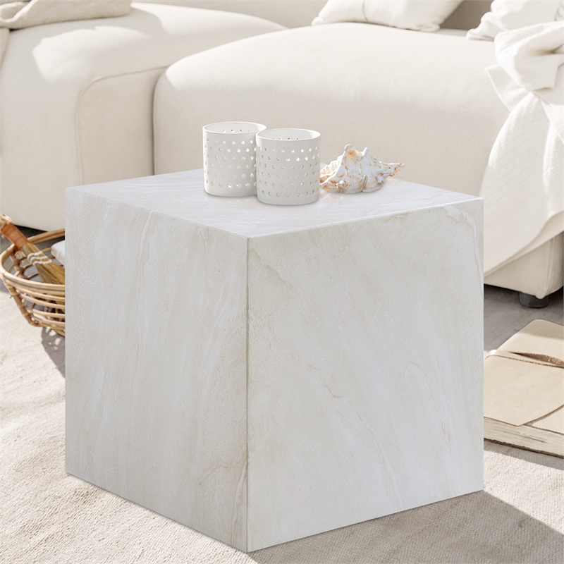 Afuera Living Off White Marble Finish Concrete Indoor/Outdoor End Table