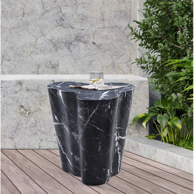 Afuera Living Contemporary Black Indoor/Outdoor Concrete Marble Finish End Table
