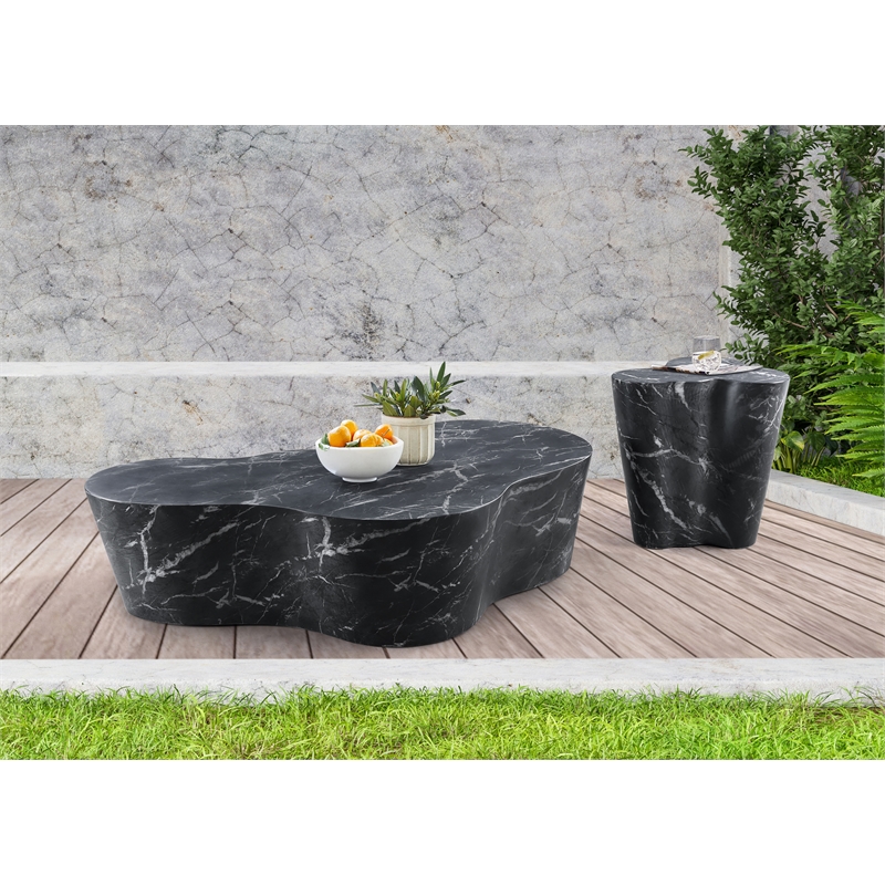 Afuera Living Contemporary Black Indoor/Outdoor Concrete Marble Finish End Table