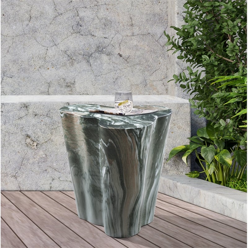 Afuera Living Contemporary Green Indoor/Outdoor Concrete Marble Finish End Table