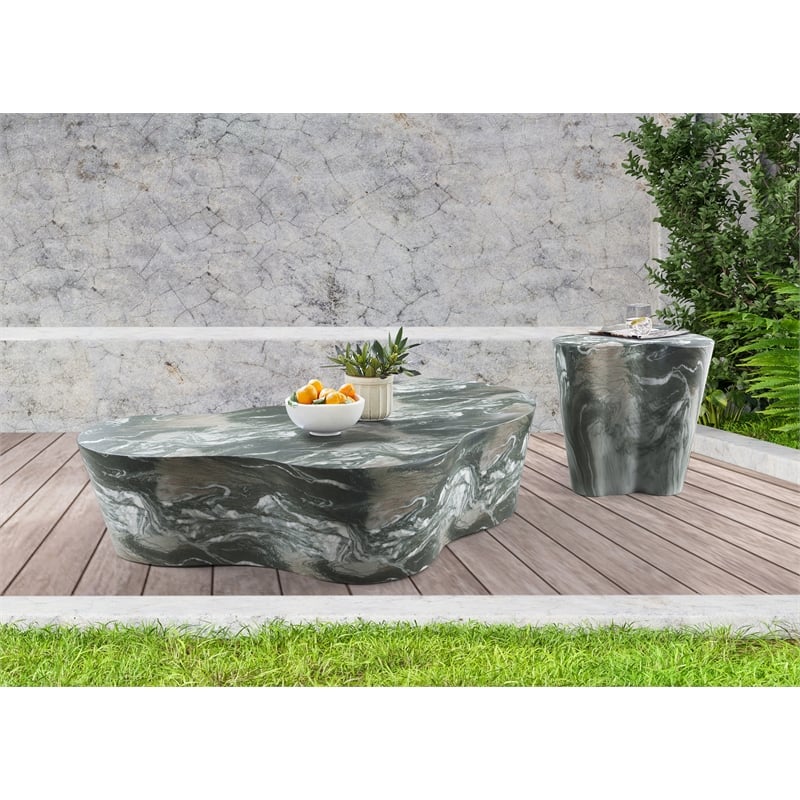 Afuera Living Contemporary Green Indoor/Outdoor Concrete Marble Finish End Table