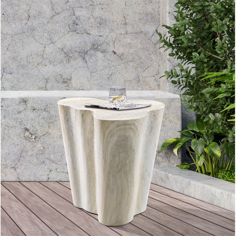 Afuera Living Contemporary Indoor/Outdoor Concrete Travertine Finish End Table