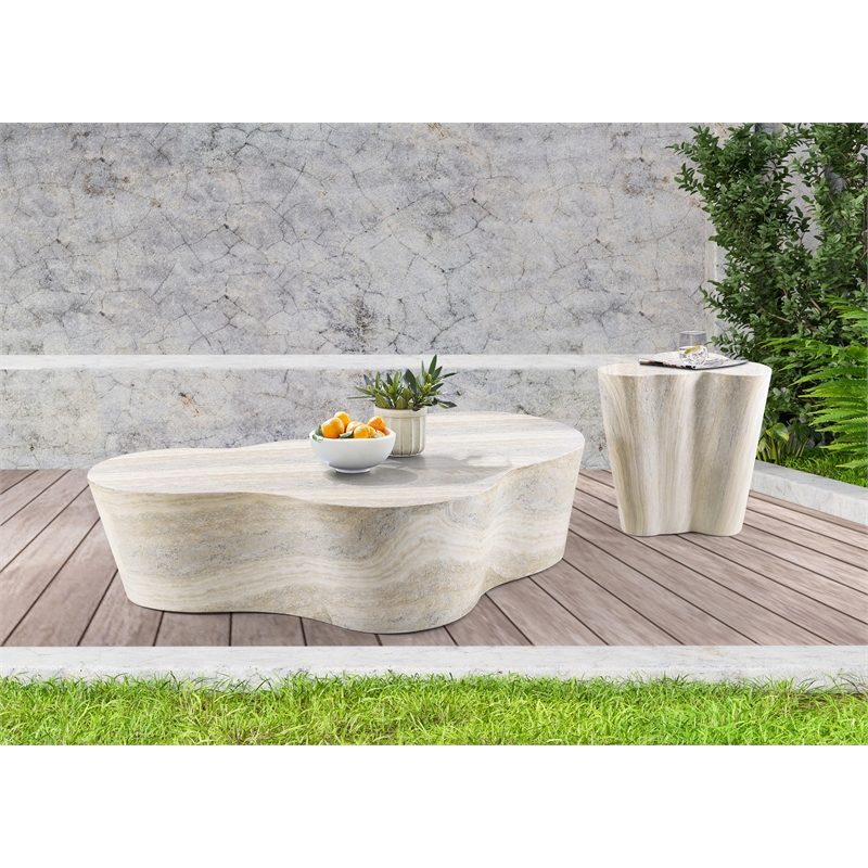 Afuera Living Contemporary Indoor/Outdoor Concrete Travertine Finish End Table