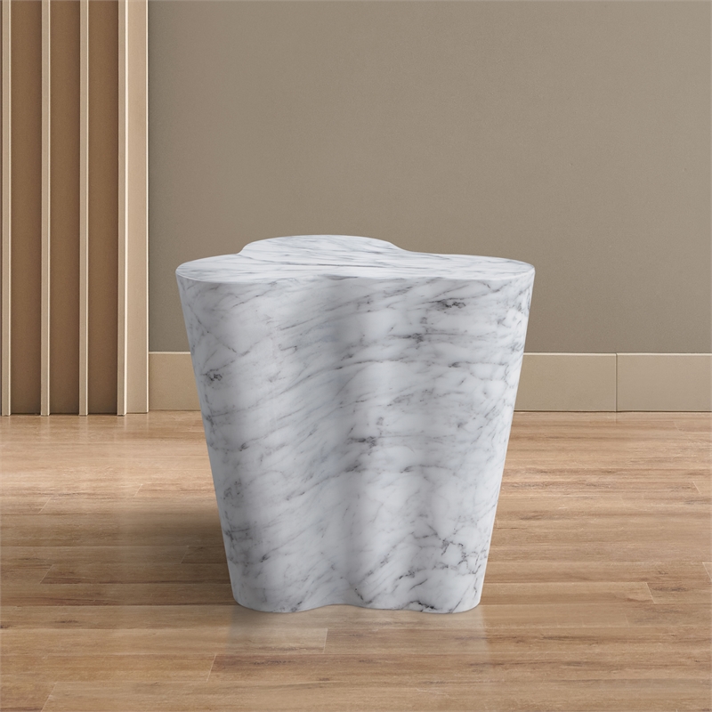 Afuera Living Contemporary White Indoor/Outdoor Concrete Marble Finish End Table