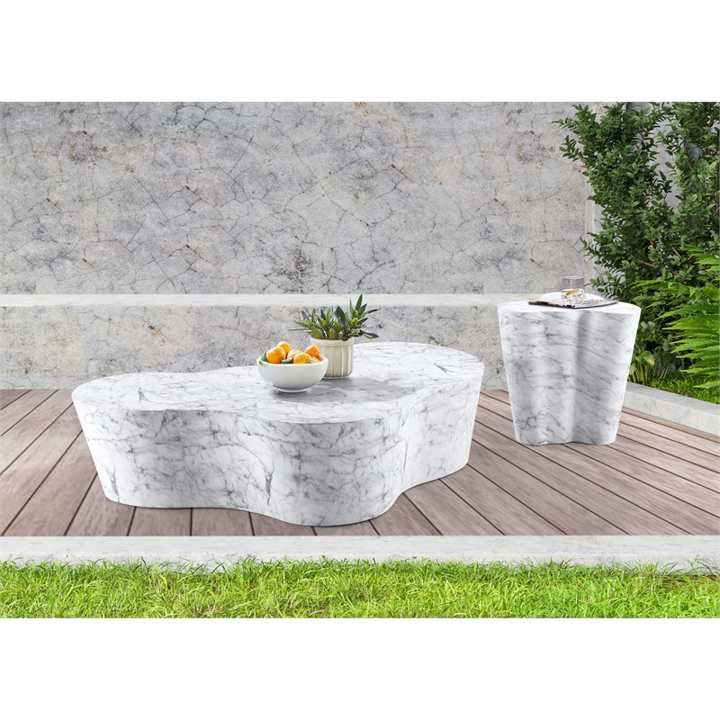 Afuera Living Contemporary White Indoor/Outdoor Concrete Marble Finish End Table