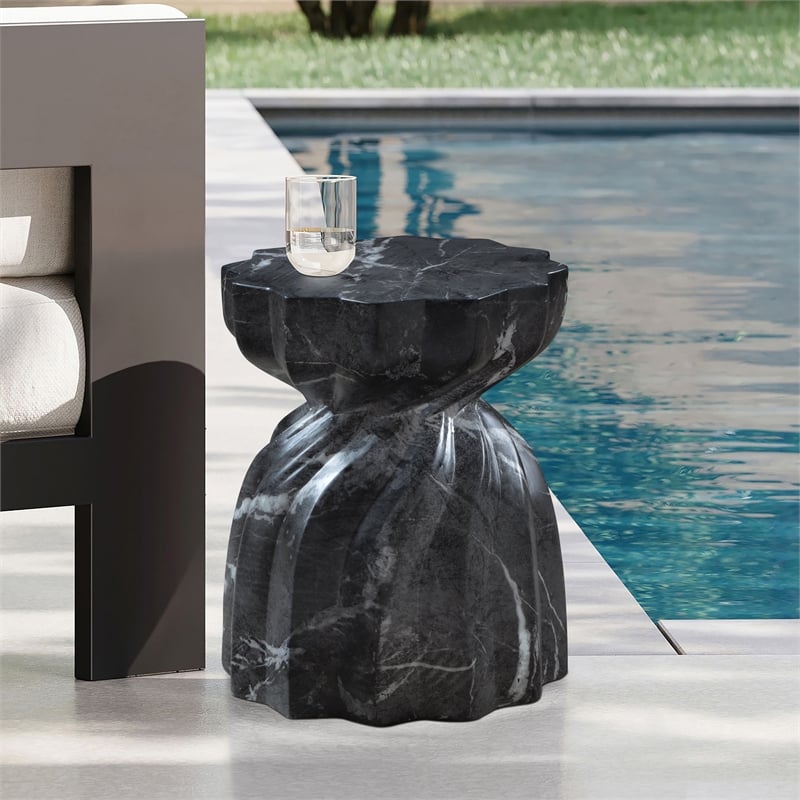 Afuera Living Contemporary Black Marble Finish Concrete Indoor/Outdoor End Table