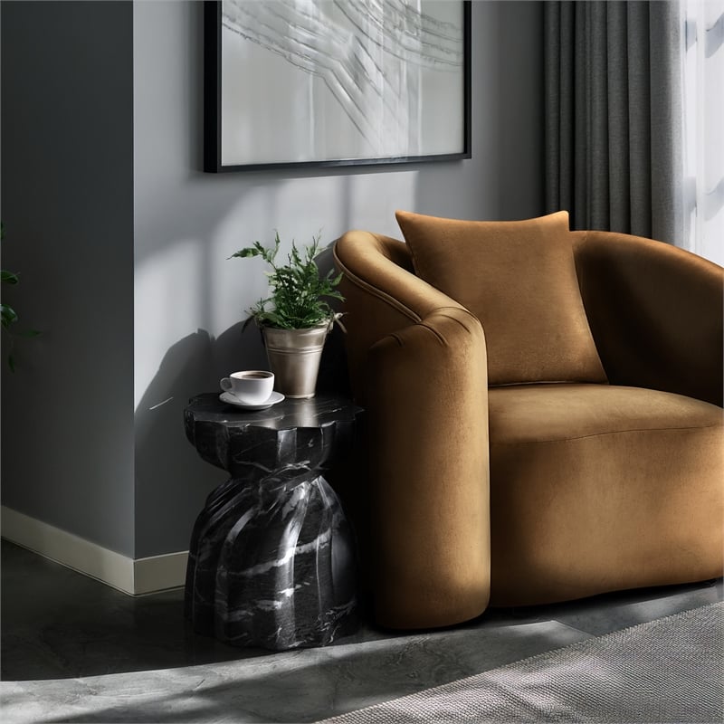 Afuera Living Contemporary Black Marble Finish Concrete Indoor/Outdoor End Table