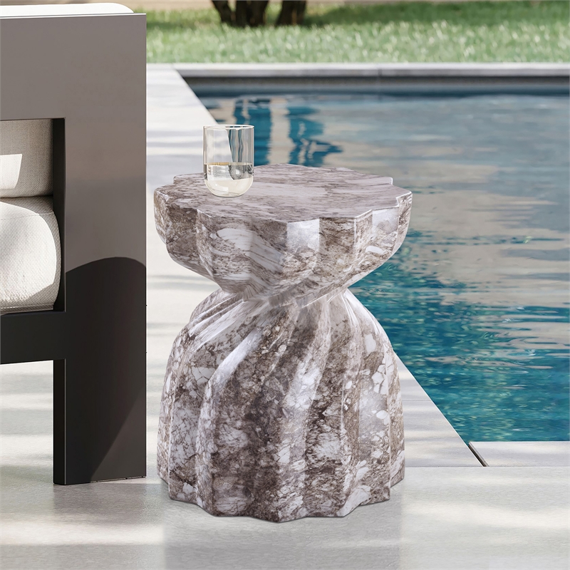 Afuera Living Contemporary Brown Marble Finish Concrete Indoor/Outdoor End Table