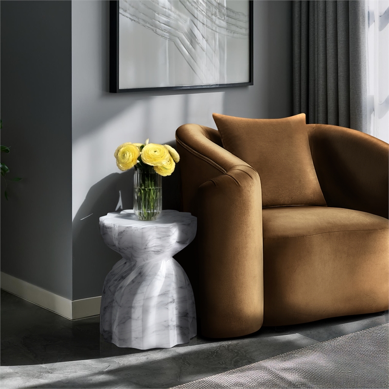 Afuera Living Contemporary White Marble Finish Concrete Indoor/Outdoor End Table