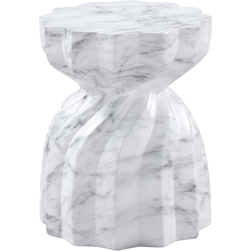 Afuera Living Contemporary White Marble Finish Concrete Indoor/Outdoor End Table