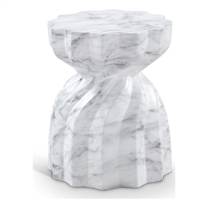 Afuera Living Contemporary White Marble Finish Concrete Indoor/Outdoor End Table