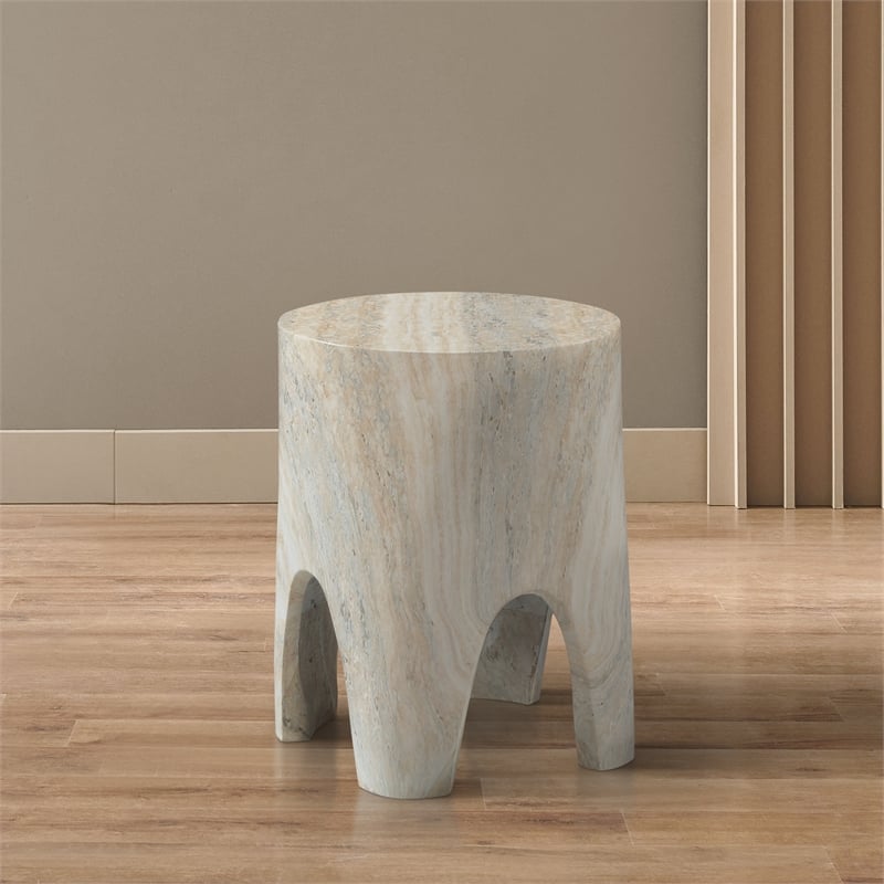 Afuera Living Contemporary Travertine Indoor/Outdoor Concrete End Table