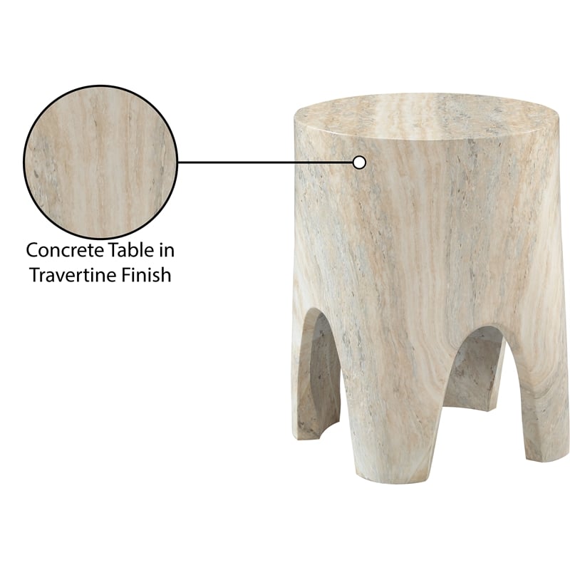 Afuera Living Contemporary Travertine Indoor/Outdoor Concrete End Table