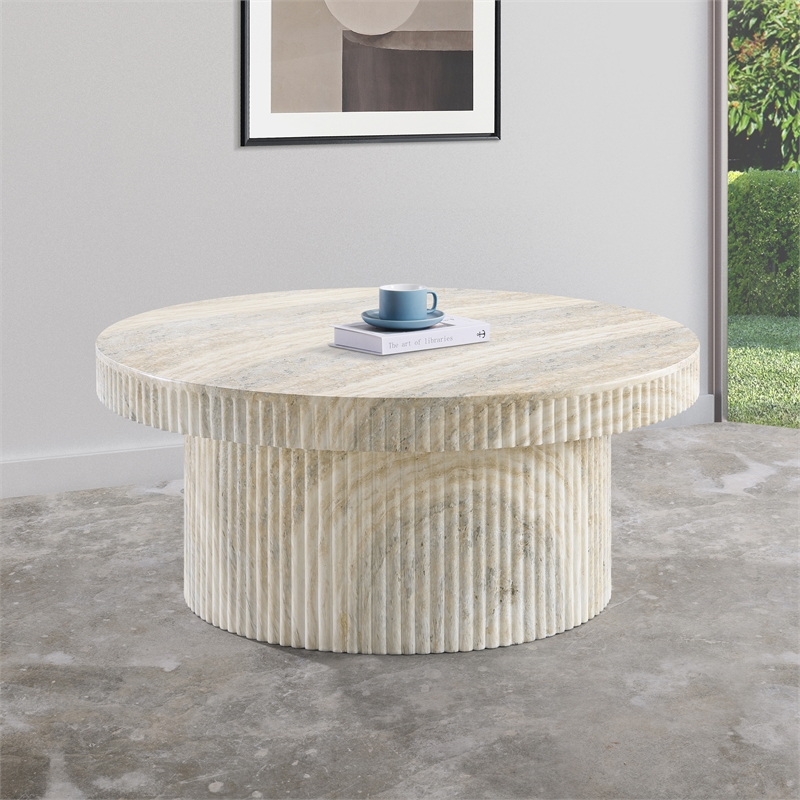 Afuera Living Contemporary Travertine Indoor/Outdoor Concrete Coffee Table
