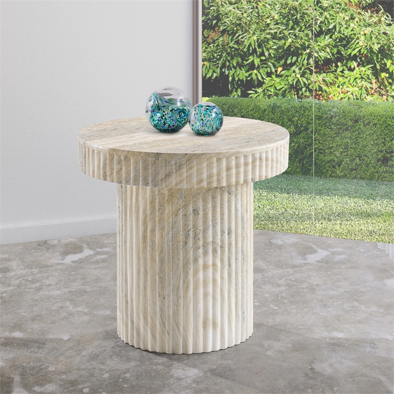 Afuera Living Contemporary Travertine Indoor/Outdoor Concrete End Table