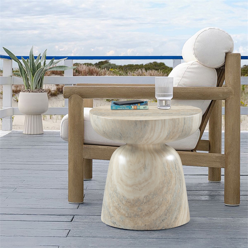 Afuera Living Contemporary Travertine Finish Concrete Indoor/Outdoor End Table